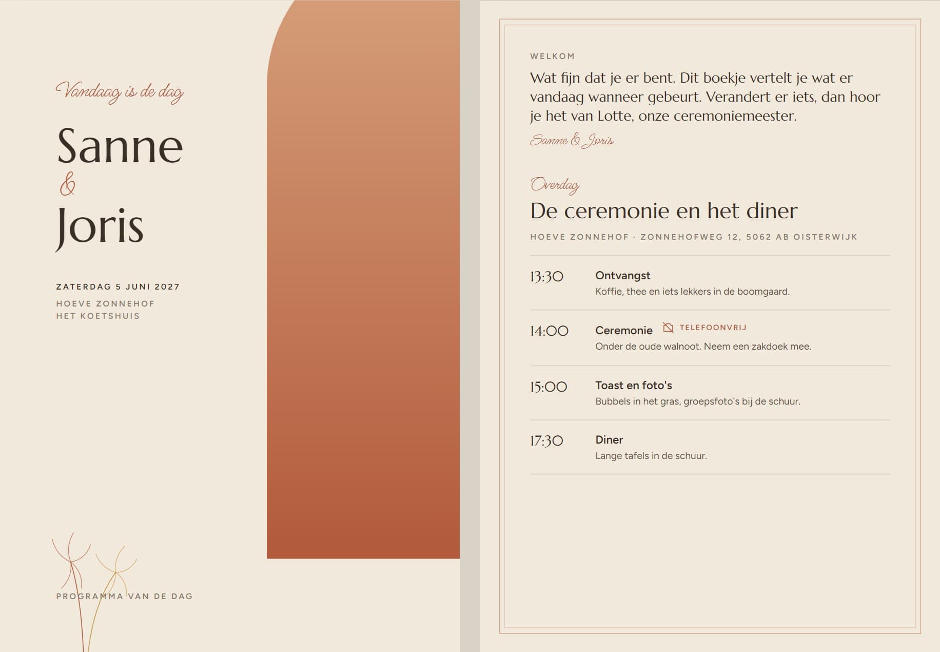 Programmaboekje in het thema Bohemian Chic